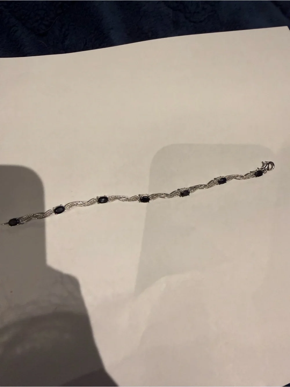 Sterling Silver Blue Sapphire and Cubic Zirconia Wave Bracelet